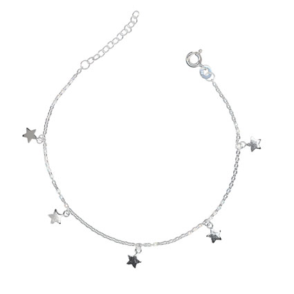 8"(7+1"ext) Flat Cable Bracelet Boho Star St Silver