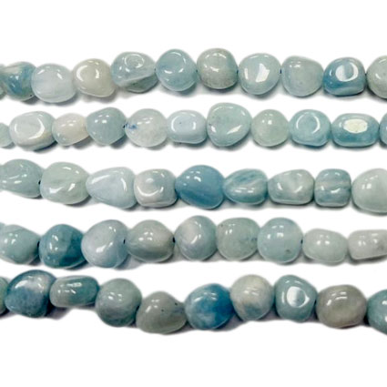 8-10mm Aquamarine Pebble Nugget Bead 16"string