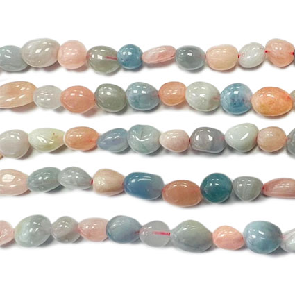 8-10mm Morganite Multi col Pebble Nugget Bead 16