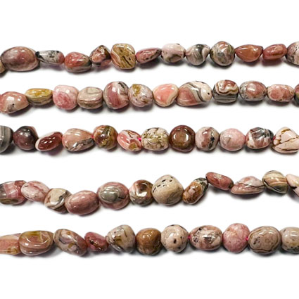 8-10mm Rhodochrosite Pebble Nugget Bead 16"string