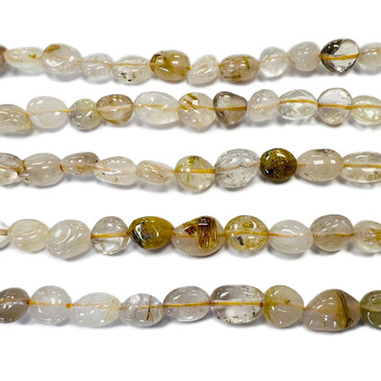 8-10mm Golden Rutilated Quartz Pebble Nugget Bead 16