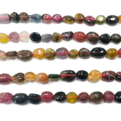 8-10mm Tourmaline Multi col Pebble Nugget Bead 16"string