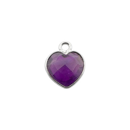 8mm Facet Heart Amethyst Gemstone Charm Sterling Silver