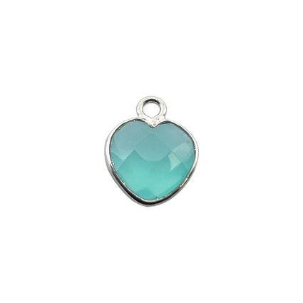 8mm Facet Heart Aqua Chalci Gemstone Charm Sterling Silver