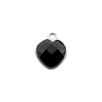 8mm Facet Heart Black Onyx Gemstone Charm Sterling Silver