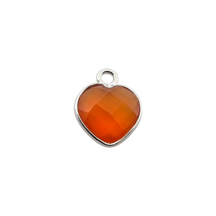 8mm Facet Heart Carnelian Gemstone Charm Sterling Silver