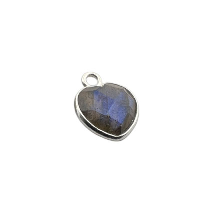 8mm Facet Heart Labradorite Gemstone Charm Sterling Silver
