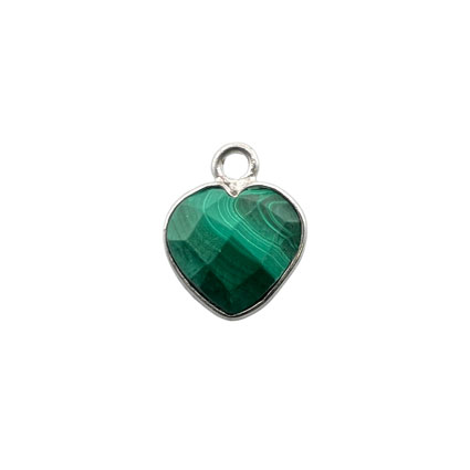 8mm Facet Heart Malachite Gemstone Charm Sterling Silver