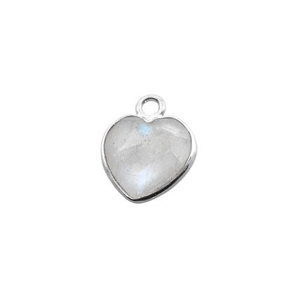 8mm Facet Heart Rainbow Moonstone Gemstone Charm Sterling Silver
