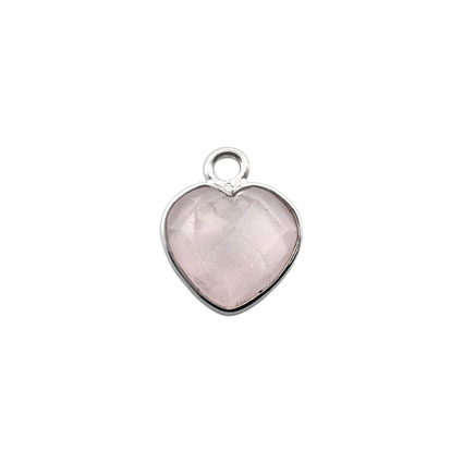 8mm Facet Heart Rose Quartz Gemstone Charm Sterling Silver