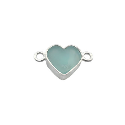 8mm Flat Heart Aqua Chalci Connector Sterling Silver