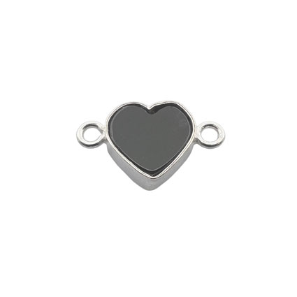 8mm Flat Heart Black Onyx Connector Sterling Silver