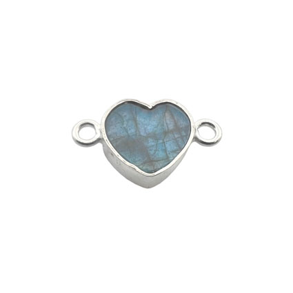 8mm Flat Heart Labradorite Connector Sterling Silver