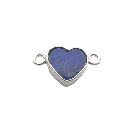 8mm Flat Heart Lapis Lazuli Connector Sterling Silver