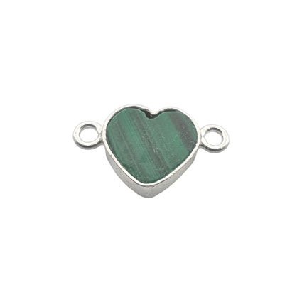 8mm Flat Heart Malachite Connector Sterling Silver