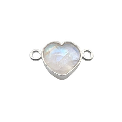 8mm Flat Heart Rainbow Moonstone Connector Sterling Silver