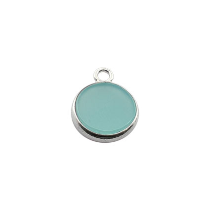 8mm Flat Aqua Chalci Gemstone Pendant Sterling Silver