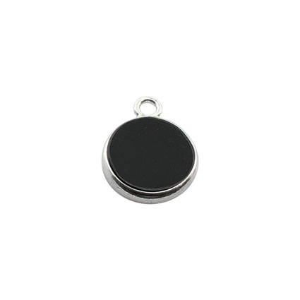 8mm Flat Black Onyx Gemstone Pendant Sterling Silver