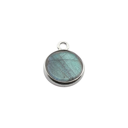 8mm Flat Labradorite Gemstone Pendant Sterling Silver
