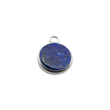 8mm Flat Lapis Lazuli Gemstone Pendant Sterling Silver