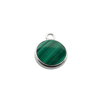 8mm Flat Malachite Gemstone Pendant Sterling Silver