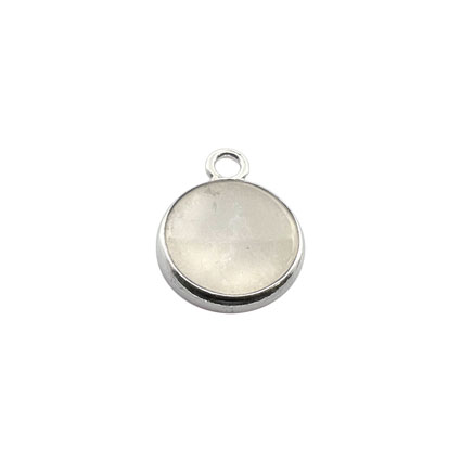 8mm Flat Rainbow Moonstone Gemstone Pendant Sterling Silver