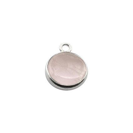 8mm Flat Rose Quartz Gemstone Pendant Sterling Silver