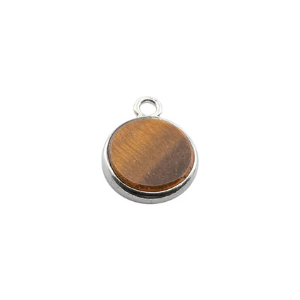 8mm Flat Tiger Eye Gemstone Pendant Sterling Silver