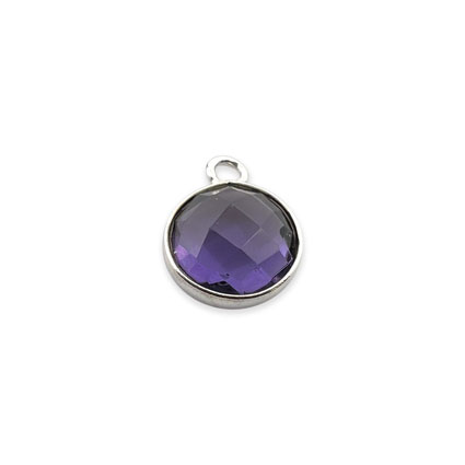 8mm Birthstone Rnd Facet Charm STS - Feb/Amethyst Hydro Quartz