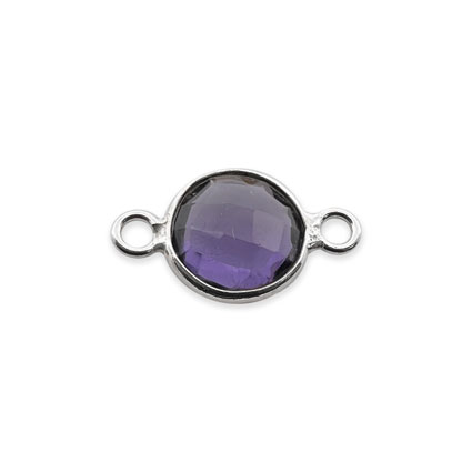 8mm Birthstone Rnd Facet Link STS - Feb/Amethyst Hydro Quartz