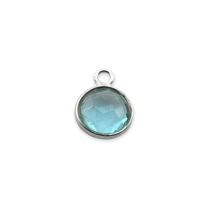 8mm Birthstone Rnd Facet Charm STS - Dec/Blue Zircon Hydro Qtz