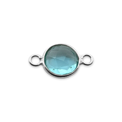 8mm Birthstone Rnd Facet Link STS - Dec/Blue Zircon Hydro Qtz