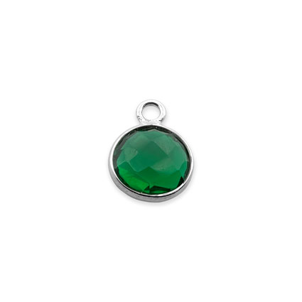 8mm Birthstone Rnd Facet Charm STS - May/Emerald Hydro Quartz