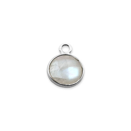 8mm Birthstone Rnd Facet Charm STS - June/Real Rainbow Moonstone