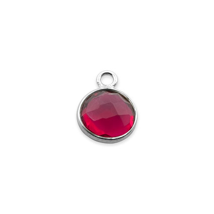 8mm Birthstone Rnd Facet Charm STS - July/Ruby Hydro Quartz