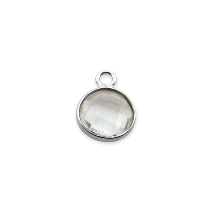 6mm Birthstone Rnd Facet Charm STS - April/Crystal Hydro Quartz