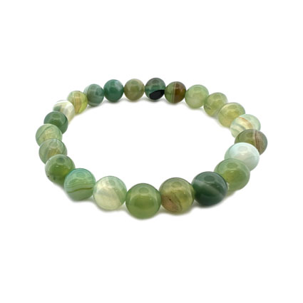 8mm Round Green Banded Agate Elastic Bracelet