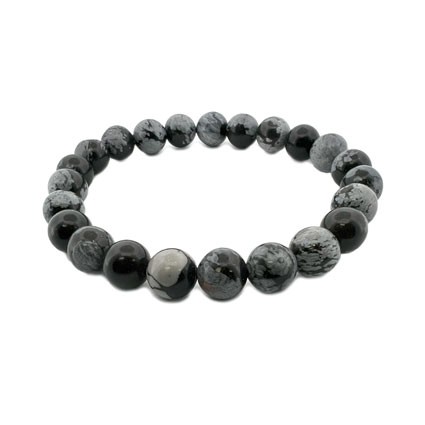 8mm Round Snowflake Obsidan Elastic Bracelet