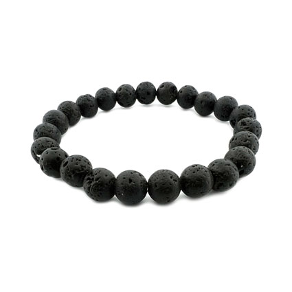 8mm Round Black Lava Elastic Bracelet