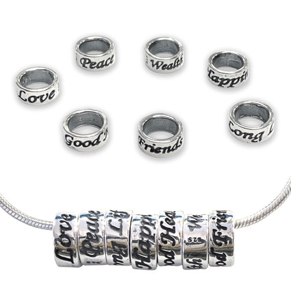 8mm Affirmation Beads Sterling Silver - Set of 7