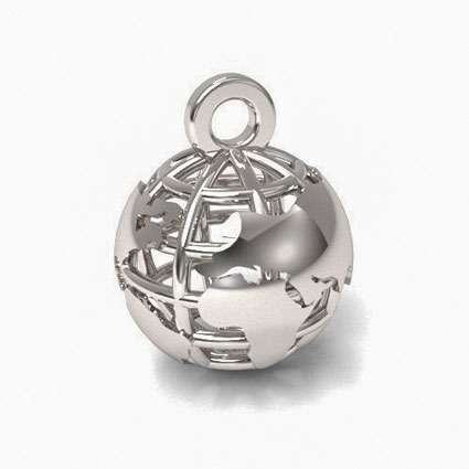 8mm Globe  Charm Sterling Silver