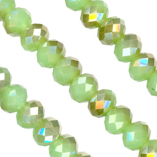 6x8mm Facet Rondelle Glass Beads: Peridot T-Coat