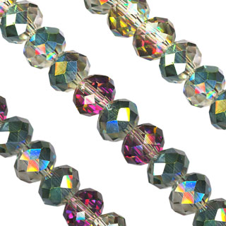 6x8mm Facet Rondelle Glass Beads: Tourmaline