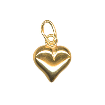 9mm Puff Heart (seamed) St Silver 24k Gold Plated