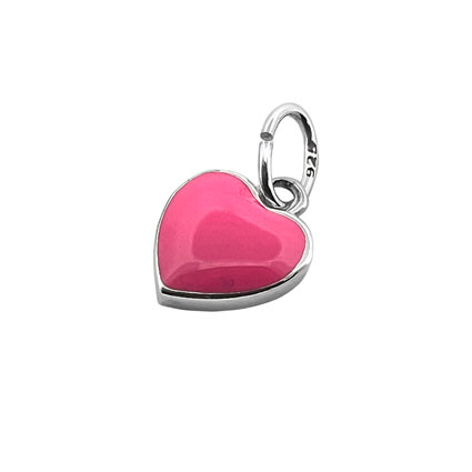 9mm Enamel Pink Heart Sterling Silver Charm