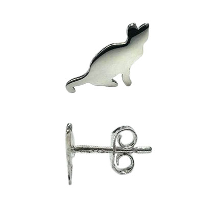 9mm Sitting Cat Ear studs w/scrolls Sterling Silver