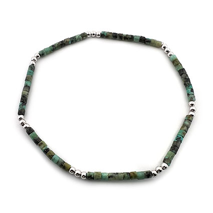 Africa Turquoise 2.5mm Gemstone Bead Bracelet w/925 Silver