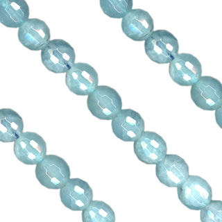 Aquamarine Beads String: 6mm Round Facet -16