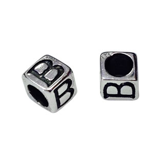 5mm Alphabet Cube Beads Sterling Silver Letter B