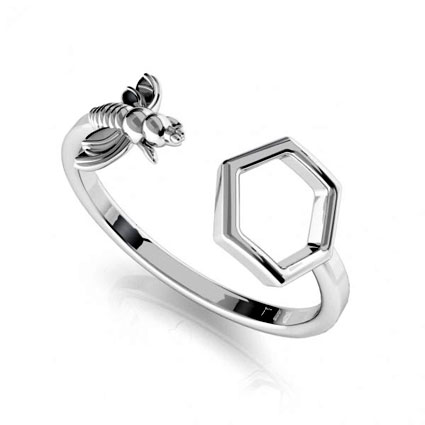 19mm Bee Honecomb Adjustable Ring Sterling Silver